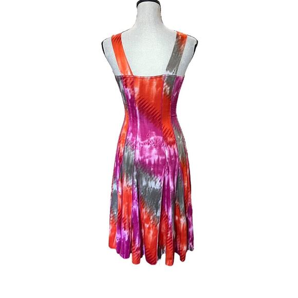 VTG Y2K Tango Mango Fuchsia Pink & Orange Tie Dye Flared Mini Skater Dress S - Picture 6 of 7
